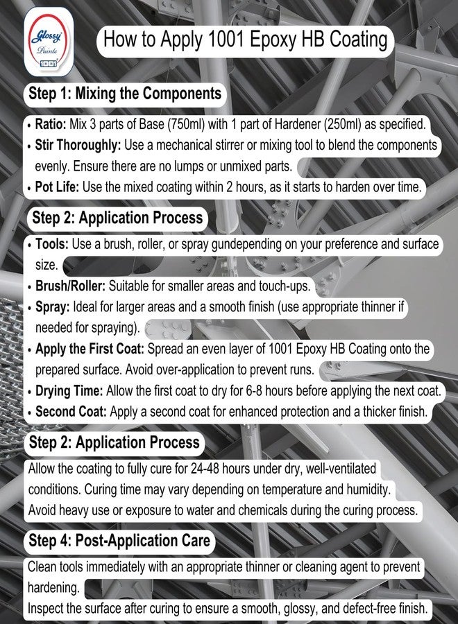 1001 Epoxy Paint HB Coating 2 Pack System | Heavy-Build Epoxy Paint for Tanks, Machinery, Kitchen, Garage Floor, Labs, Hospitals, Cemented Surfaces & More | Superior Glossy Finish - BLACK (1 L) - Image 3